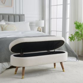Storage bench Upholstered Boucle Ottoman with Golden Metal Legs End of Bed bench for Bedroom, Living Room, Entryway,Bed Side(Ivory)