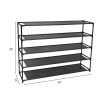 Simple Assembly 5 Tier Shoe Rack Detachable Non-Woven Waterproof Fabric Shoe Organizer Tower Space Saver Stackable Storage Shelf (Black) RT