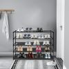 Simple Assembly 5 Tier Shoe Rack Detachable Non-Woven Waterproof Fabric Shoe Organizer Tower Space Saver Stackable Storage Shelf (Black) RT