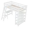 Twin Loft Bed with desk,ladder,shelves , White