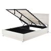 Tufted Upholstered Platform Bed with Hydraulic Storage System,Queen Size PU Storage Bed with LED Lights and USB charger, White