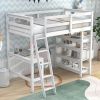 Twin Loft Bed with desk,ladder,shelves , White