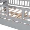 Twin Size House-Shaped Headboard with Fence Guardrails and Trundle ,Grey
