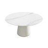 59.05 "Modern white artificial stone round beige plywood PU base dining table-can accommodate 8 people. (Not including chairs. )