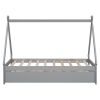 Twin size Tent Floor Bed, Teepee Bed, with Trundle,Grey
