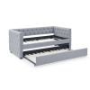 Daybed with Trundle Upholstered Tufted Sofa Bed, with Button and Copper Nail on Square Arms,both Twin Size,Grey(85"x42.5"x31.5")(Old SKU W487S00045)