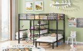 Full Over Twin Metal Bunk Bed with Built-in Desk, Shelves and Ladder, Black