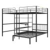 Full Over Twin Metal Bunk Bed with Built-in Desk, Shelves and Ladder, Black