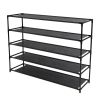 Simple Assembly 5 Tier Shoe Rack Detachable Non-Woven Waterproof Fabric Shoe Organizer Tower Space Saver Stackable Storage Shelf (Black) RT