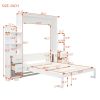 Queen Size Murphy Bed Wall Bed with Shelves, Drawers and LED Lights,White