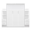 Queen Size Murphy Bed Wall Bed with Shelves, Drawers and LED Lights,White