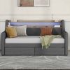 Twin Size Daybed with Storage Drawers, Upholstered Daybed with Charging Station and LED Lights, Gray (Expect arrive date: Jan 18th, 2024)