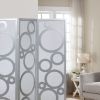 Arvada 4-Panel Wood Room Divider with Circle Pattern, Silver