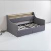 Twin Size Daybed with Storage Drawers, Upholstered Daybed with Charging Station and LED Lights, Gray (Expect arrive date: Jan 18th, 2024)