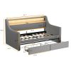 Twin Size Daybed with Storage Drawers, Upholstered Daybed with Charging Station and LED Lights, Gray (Expect arrive date: Jan 18th, 2024)