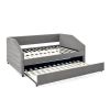 Full Size Daybed with Trundle Upholstered Tufted Sofa Bed, Linen Fabric, Grey (82.5"x58"x34")