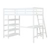 Twin Loft Bed with desk,ladder,shelves , White