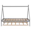 Twin size Tent Floor Bed, Teepee Bed, with Trundle,Grey