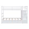 Twin Over Twin Bunk Bed with Trundle and Staircase,White(OLD SKU:LT000068AAK)