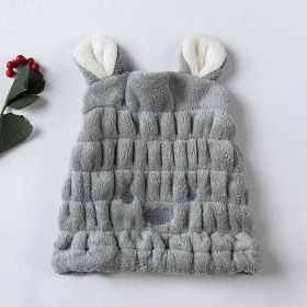 Polyester Coral Velvet Cartoon Rabbit Ear Dry Hair Hat (Option: Grey-25x21CM)