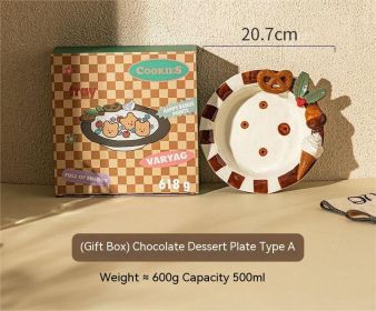 Retro Good-looking Hand Painted Embossed Ceramic Dinner Plate (Color: brown)