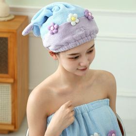 Hair-drying Cap Thick Coral Fleece Embroidery Flower Shower Cap Bath Towel Hair Band Strong Absorbent Bath Skirt Set (Option: Purple Shower Cap-Flower Series)