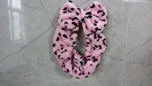 Hair Band Flannel Bow Hair Band Online Influencer Cute Girl Heart Makeup Hair Fixer Bags Apply A Facial Mask Face Washing (Option: Pink Leopard Print)