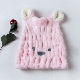 Polyester Coral Velvet Cartoon Rabbit Ear Dry Hair Hat (Option: Pink-25x21CM)