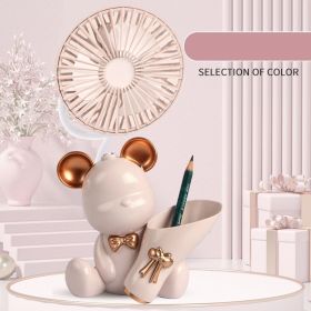 1pc Mini Bear Portable Handheld Battery Operated Fan Desk Fan, USB Rechargeable Battery Operated Fan, 3 Speeds Silent Desk Fan Mini Small Fan (Color: Pink)