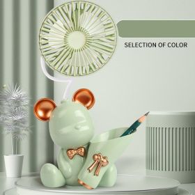 1pc Mini Bear Portable Handheld Battery Operated Fan Desk Fan, USB Rechargeable Battery Operated Fan, 3 Speeds Silent Desk Fan Mini Small Fan (Color: Green)