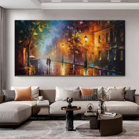 Hand Oil Pianting Abstract Romantic City Landscape Oil Painting On Canvas Large Wall Art Hand Painted Colorful Tree Painting Modern Wall Decor (size: 90X120cm)