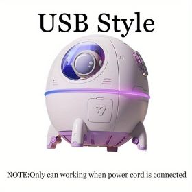1pc 220ML Rechargeable Space Capsule Air Humidifier; USB Ultrasonic Cool Mist Aromatherapy Water Diffuser With Led Light Astronaut (Color: Pink)