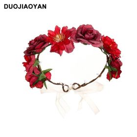 Artificial Fabric Colorful Rose Flower Garland Hair Accessories (Color: 1 Red)