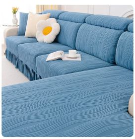 Jacquard velvet single person sofa cover, all inclusive universal cover, all season universal sofa hat, cat proof scratching cushion, backrest cover (Color: Water Lotus Skirt Rim - Sky Blue, size: )