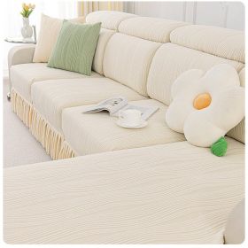 Jacquard velvet single person sofa cover, all inclusive universal cover, all season universal sofa hat, cat proof scratching cushion, backrest cover (Color: Water Lotus Skirt Rim - Milk White, size: )