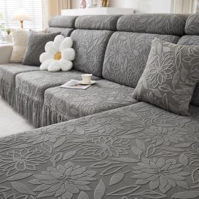 Jacquard velvet elastic leather sofa cover, simple all inclusive universal cover, all season universal lazy man anti cat scratch sofa cover (Color: Camellia skirt edge dark gray, size: )