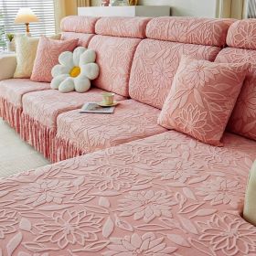 Jacquard velvet elastic leather sofa cover, simple all inclusive universal cover, all season universal lazy man anti cat scratch sofa cover (Color: Camellia skirt edge rose powder, size: )