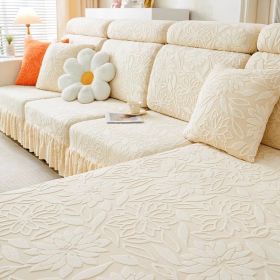 Jacquard velvet elastic leather sofa cover, simple all inclusive universal cover, all season universal lazy man anti cat scratch sofa cover (Color: Camellia skirt edge cream white, size: )