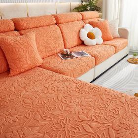 Jacquard velvet elastic leather sofa cover, simple all inclusive universal cover, all season universal lazy man anti cat scratch sofa cover (Color: Camellia Vitality Orange, size: )