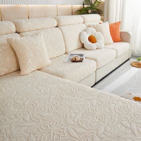 Jacquard velvet elastic leather sofa cover, simple all inclusive universal cover, all season universal lazy man anti cat scratch sofa cover (Color: Camellia butter white, size: )