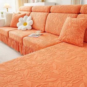 Jacquard velvet elastic leather sofa cover, simple all inclusive universal cover, all season universal lazy man anti cat scratch sofa cover (Color: Camellia skirt edge vitality orange, size: )
