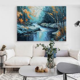 Hand Painted Oil Painting Large Original Landscape Oil Painting On Canvas Tree Home Decor Abstract Blue Nature Painting Living room Wall Art (size: 90X120cm)