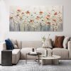 Hand Painted Oil Painting Horizontal Blooming Flower Bush Textured Oil Painting Wildflowers on Canvas Abstract Art Bohemian Art Living Room Decor Art