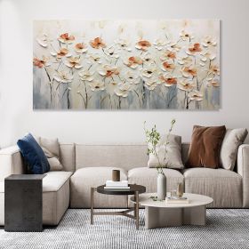 Hand Painted Oil Painting Horizontal Blooming Flower Bush Textured Oil Painting Wildflowers on Canvas Abstract Art Bohemian Art Living Room Decor Art (size: 150X220cm)