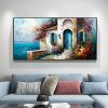 Hand Painted Oil Painting Abstract Seaside Landscape Oil Painting On Canvas Large Wall Art Original Seascape Building Painting Custom Painting