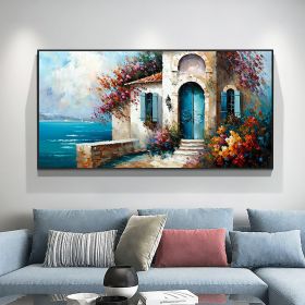 Hand Painted Oil Painting Abstract Seaside Landscape Oil Painting On Canvas Large Wall Art Original Seascape Building Painting Custom Painting (size: 50x100cm)