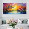 Hand Painted Oil Painting Abstract Autumn Forest Painting Original Lake Hand Painted Oil Painting Yellow Sunrise Landscape Reflection Art Room Decor