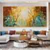 Large Oil Painting On Canvas, Original Painting, Abstract Blue Brown Forest Painting, Trees Landscape Painting, Bedroom Living room Wall Art