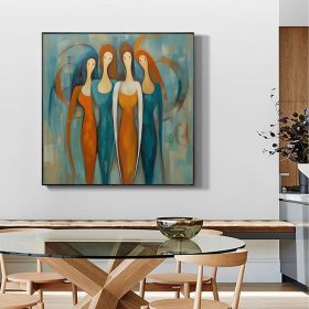 Hand Painted Oil Painting Original Characters Oil Painting On Canvas Abstract Four Female Portraits Color Wall Art Living Room Wall Decor (size: 80x80cm)