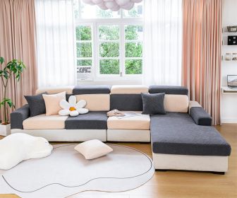 Elastic sofa cover, cushion cover, sofa hat, solid color sofa cover, all inclusive, all season universal cover, sofa cushion cover (Color: Dark gray & Beige, size: )